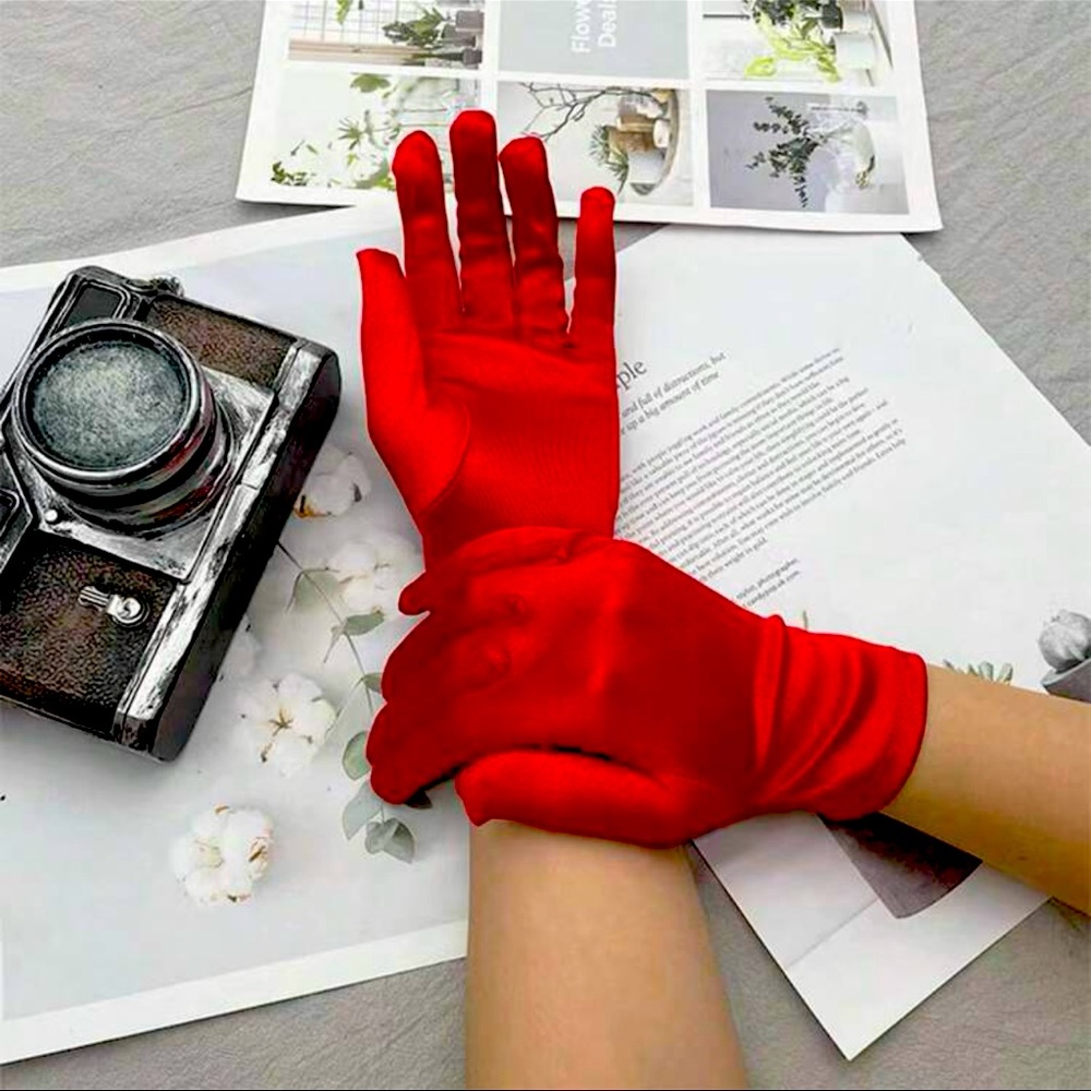 Red satin glove holiday special occasion prom wedding Rich red brand new